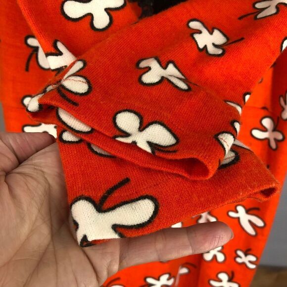 Vintage Orange‎ White Retro Pattern Dress with Lace Velvet Front Sz L - Picture 7 of 8